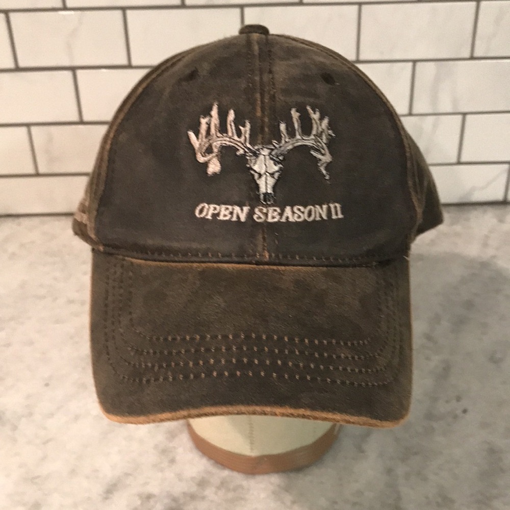 Cavenders Beast Feast Hat Cap Deer Open Season V Brown Mens Embroidered Cross